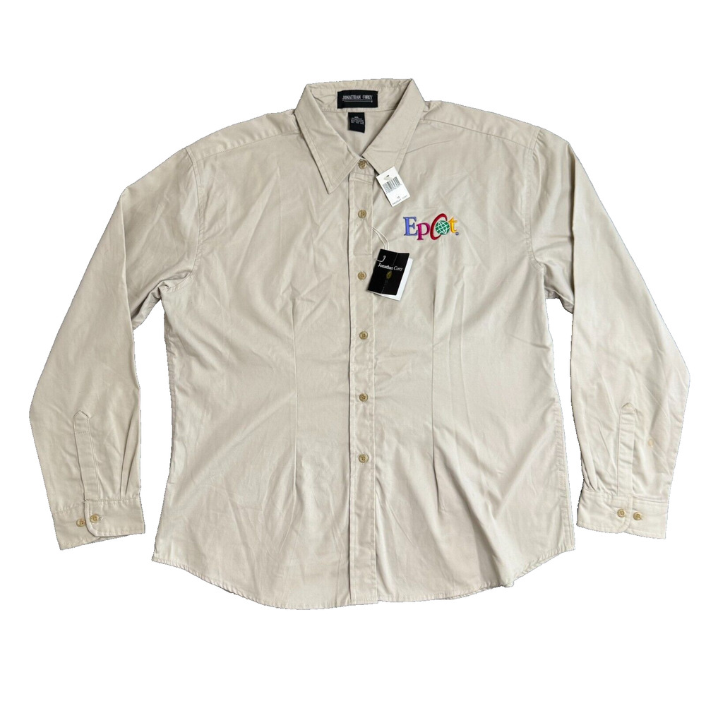 Disney Epcot Button Up Shirt Women's 2XL Beige Uniform Cast Member Employee NWT